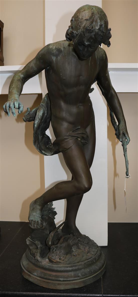 Eugene Quinton (d.1892). A 19th century French F. Barbedienne bronze figure of a classical archer, H.29in.